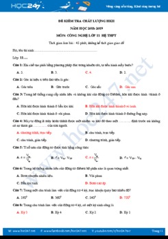 Đề thi HK2 môn Công Nghệ 11 có đáp án trường THPT Nguyễn Trường Tộ năm 2019
