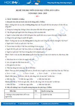 Bộ 5 đề thi HK2 môn GDCD lớp 6 năm học 2018 - 2019 có đáp án