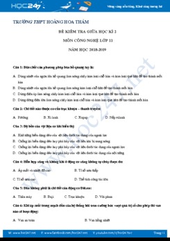 Đề kiểm tra giữa HK2 môn Công Nghệ 11 có đáp án trường THPT Hoàng Hoa Thám năm 2019