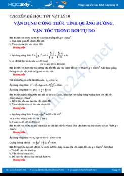 Tổng hợp bài tập vận dụng công thức tính Quãng đường- Vận tốc trong Sự rơi tự do