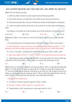 Bài tập đếm mệnh đề ADN, ARN, Phiên mã, Dịch mã Sinh học 12 có đáp án
