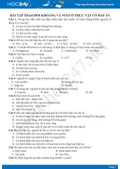 Bài tập trao đổi khoáng và nito ở thực vật Sinh học 11 có đáp án và lời giải chi tiết