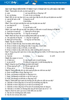 Bài tập trao đổi nước ở thực vật Sinh học 11 có đáp án và lời giải chi tiết