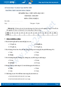 Đề kiểm tra giữa HK1 môn Công Nghệ 11 trường THPT Hoàng Hoa Thám năm 2019