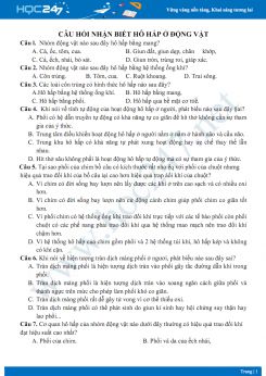 Câu hỏi trắc nghiệm hô hấp ở động vật Sinh học 11 mức độ nhận biết