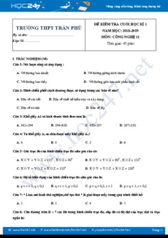 Đề thi cuối Hk1 môn Công Nghệ 11 năm học 2018- 2019 trường THPT Trần Phú