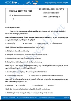 Đề kiểm tra giữa HK1 môn Công Nghệ lớp 10 năm 2018-2019 trường THCS & THPT Nà Chì