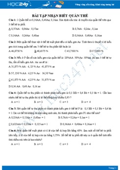Bài tập trắc nghiệm quần thể Sinh học 12 mức độ nhận biết