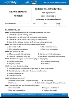 Đề kiểm tra giữa HK1 môn Công Nghệ 10 có đáp án năm 2018-2019 trường THPT Số 3 An Nhơn
