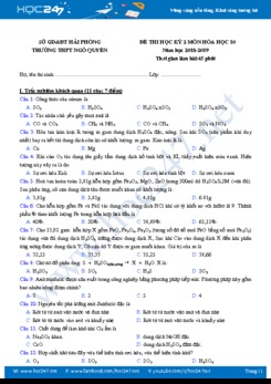 Đề kiểm tra HK2 môn Hóa 10 năm 2019 - Trường THPT Ngô Quyền, Hải Phòng