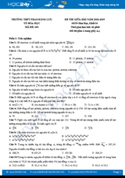 Đề thi giữa HK1 môn Hóa học 10 năm 2018 - 2019 Trường THPT Phan Đăng Lưu