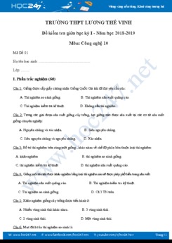Đề kiểm tra giữa HK1 môn Công Nghệ 10 trường THPT Lương Thế Vinh năm 2018-2019