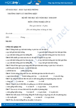 Bộ đề thi HK1 có đáp án chi tiết môn Công nghệ 10 năm 2019 Trường THPT Lý Thường Kiệt