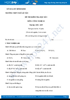 Đề thi Học kì 1 môn Công Nghệ 10 năm học 2018-2019 trường THPT Ngô Lê Tân- Bình Định