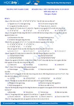 Bộ 8 đề kiểm tra 1 tiết Chương Bảng tuần hoàn năm 2019 - Trường THPT Marie Curie