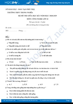 Bộ 3 đề kiểm tra giữa HK1 môn Công nghệ 10 năm 2018- 2019 có đáp án chi tiết