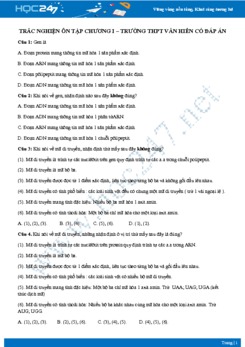 Câu hỏi trắc nghiệm ôn tập chương I Sinh 12 - Trường THPT Văn Hiến có đáp án