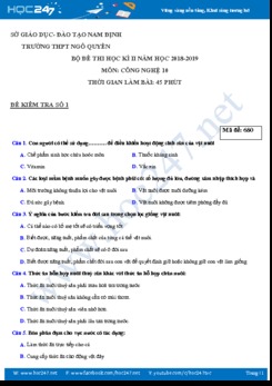 Bộ đề thi HK2 có đáp án môn Công Nghệ 10 trường THPT Ngô Quyền- Nam Định năm 2019