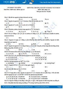 Đề kiểm tra chương 1 Hóa 10 - Trường THPT Bắc Đồng Quan (có đáp án)