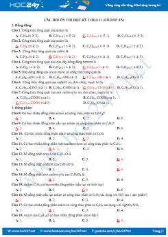 Câu hỏi ôn tập học kì 2 môn Hóa 11 (có đáp án)