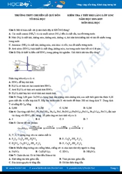 Đề kiểm tra 1 tiết lần 2 HK1 môn Hóa học 11 năm 2018 - 2019 Trường THPT Chuyên Lê Quý Đôn