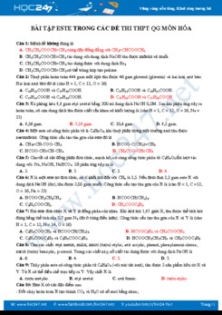 Bài tập este trong các đề thi THPT QG môn Hóa (có đáp án)