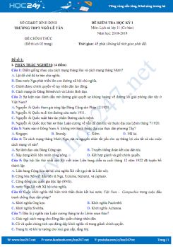 Bộ 4 đề thi HK1 môn Lịch Sử 11 năm 2018 - 2019 Trường THPT Ngô Lê Tân, Bình Định