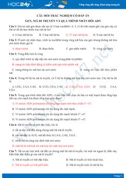 Câu hỏi trắc nghiệm nâng cao chủ đề Gen, mã di truyền và quá trình nhân đôi ADN Sinh học 9 có đáp án