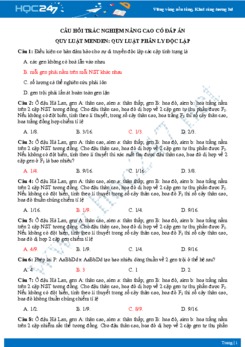 Câu hỏi trắc nghiệm nâng cao chủ đề Quy luật phân ly độc lập Sinh học 9 có đáp án