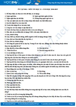 Đề cương ôn tập HK1 môn Tin học 12 năm 2018 - 2019