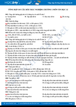 Tổng hợp 105 câu trắc nghiệm Chương 1 môn Tin học 12 có đáp án