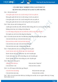 Câu hỏi trắc nghiệm nâng cao chủ đề Hệ sinh thái, sinh quyển - Bảo vệ môi trường Sinh học 9 có đáp án