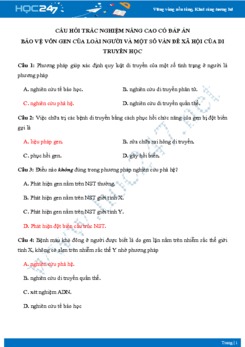 Câu hỏi trắc nghiệm nâng cao chủ đề Một số vấn đề xã hội của di truyền Sinh học 9 có đáp án