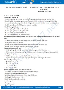 Đề kiểm tra chất lượng đầu năm có đáp án môn Tin 11 năm 2018-2019 Trường THPT Tôn Đức Thắng