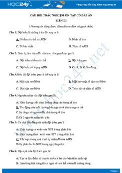 Câu hỏi trắc nghiệm ôn tập Chương Biến dị Sinh học 9 có đáp án