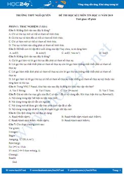 Đề thi HK2 môn Tin học 11 có đáp án chi tiết năm 2019 - Trường THPT Ngô Quyền