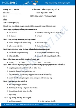 Bộ đề kiểm tra chất lượng HK2 môn Công Nghệ 9 năm 2019 trường THCS Lam Sơn