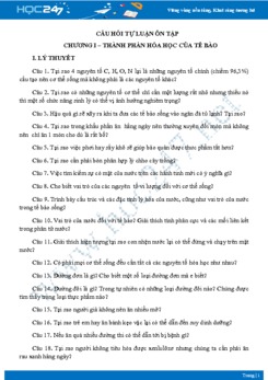 Câu hỏi tự luận ôn tập Chương I - Sinh học 10