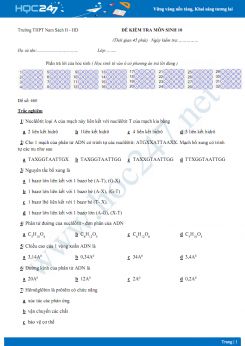 Đề kiểm tra 1 tiết Chương Cấu trúc tế bào Sinh học 10 - Trường THPT Nam Sách II