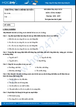 Bộ đề kiểm tra HK2 môn Công Nghệ 9 năm 2019 có đáp án trường THCS Đình Xuyên