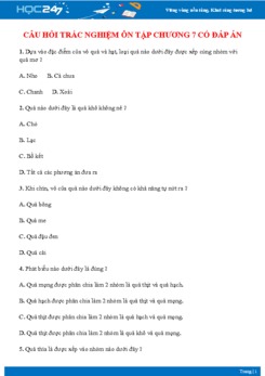 Câu hỏi trắc nghiệm ôn tập Chương 7 - Quả và hạt Sinh học 6 có đáp án