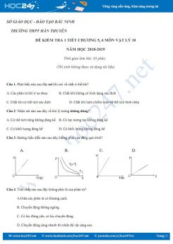 Đề kiểm tra 1 tiết chương 5, 6 môn Vật lý 10 năm 2019 có đáp án trường THPT Hàn Thuyên