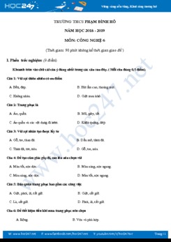 Đề kiểm tra HK1 môn Công Nghệ 6 năm 2018-2019 trường THCS Phạm Đình Hổ có đáp án