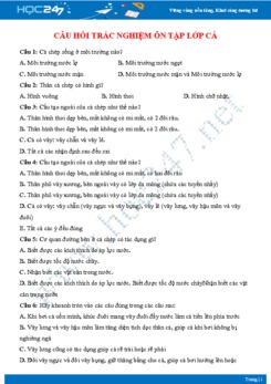 Câu hỏi trắc nghiệm ôn tập Chủ đề Lớp Cá Sinh học 7