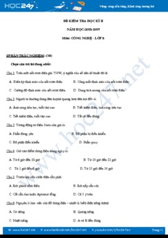 Đề thi Học kì II môn Công Nghệ 8 năm 2019 trường THCS Tô Hiệu có đáp án chi tiết
