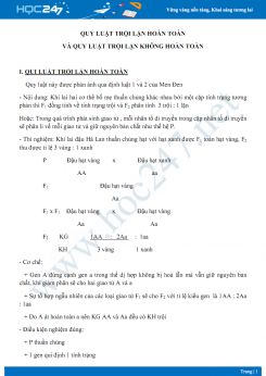 Chuyên đề trội lặn hoàn toàn và trội lặn không hoàn toàn Sinh học 9