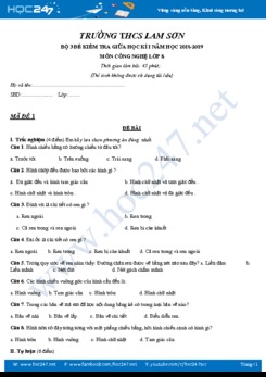 Bộ 3 đề kiểm tra giữa HK1 môn Công nghệ 8 năm 2018- 2019 trường THCS Lam Sơn