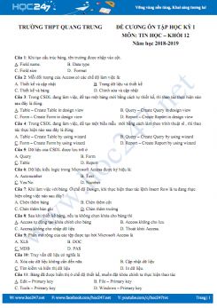 Đề cương ôn tập HK1 môn Tin học 12 có đáp án năm 2018 - 2019 Trường THPT Quang Trung