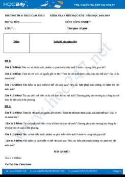 Đề kiểm tra 1 tiết HK2 năm học 2018-2019 môn Công Nghệ 7 trường TH&THCS Cam Thủy
