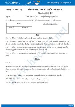 Đề kiểm tra HK2 môn Sinh học 9 năm 2018-2019 - Trường THCS Ba Lòng có đáp án